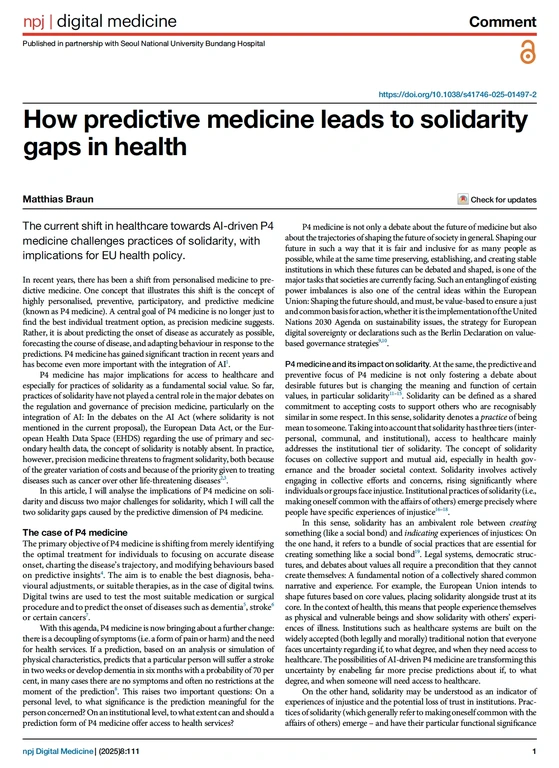 How predictive medicine leads to solidarity gaps in health
