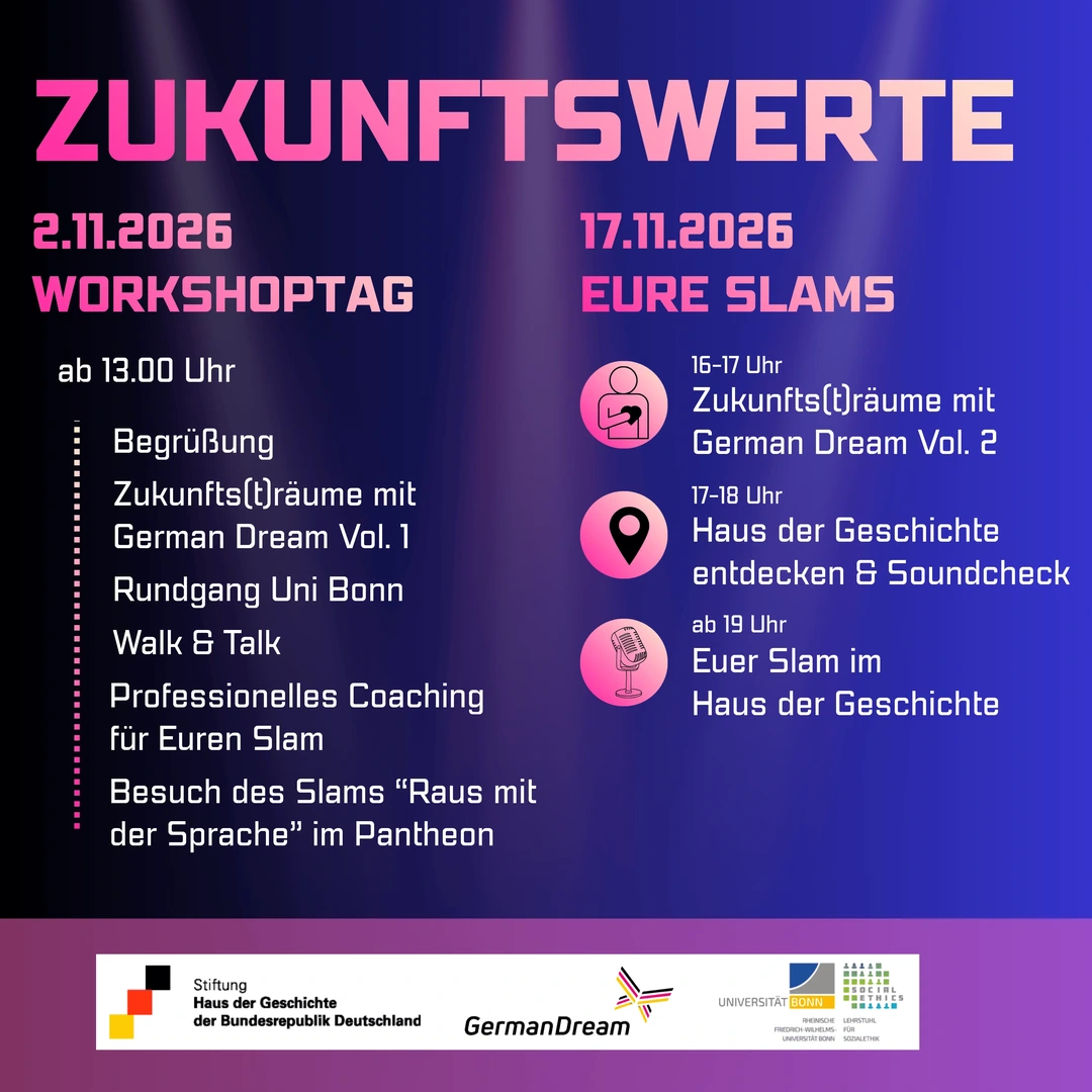 Zu sehen ist das Programm des Ethics Poetry Slam zum Thema Zukunftswerte