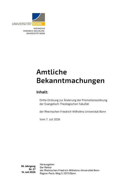 Dritte Ordnung zur Änderung der Promotionsordnung der Evangelisch-Theologischen Fakultät vom 7. Juli 2026